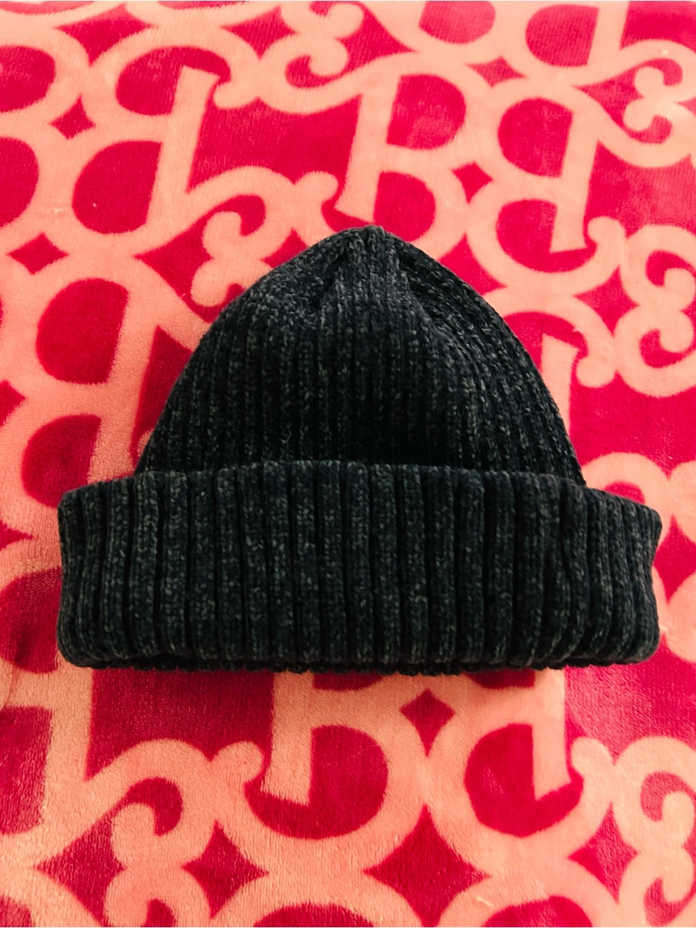 Ribbed knit beanie with fold-over cuff. Thick knit